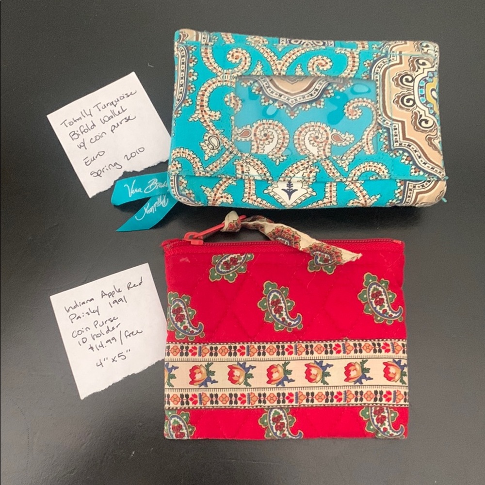 Vera Bradley Small Bag Bundle wallet Cosmetic Coin Purse Red 1991 Turquoise 2010